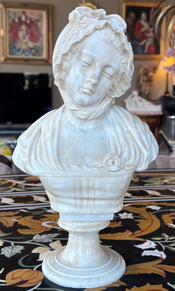 Buste en albâtre d’après Jean-Baptiste Greuze Albâtre sculpté – fin XIXe siècle  