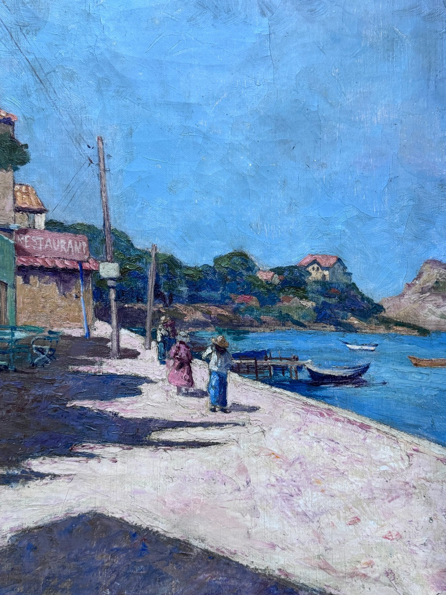 Léon Brunard (1872-1931) Lively Port Scene – Oil On Canvas  -photo-4