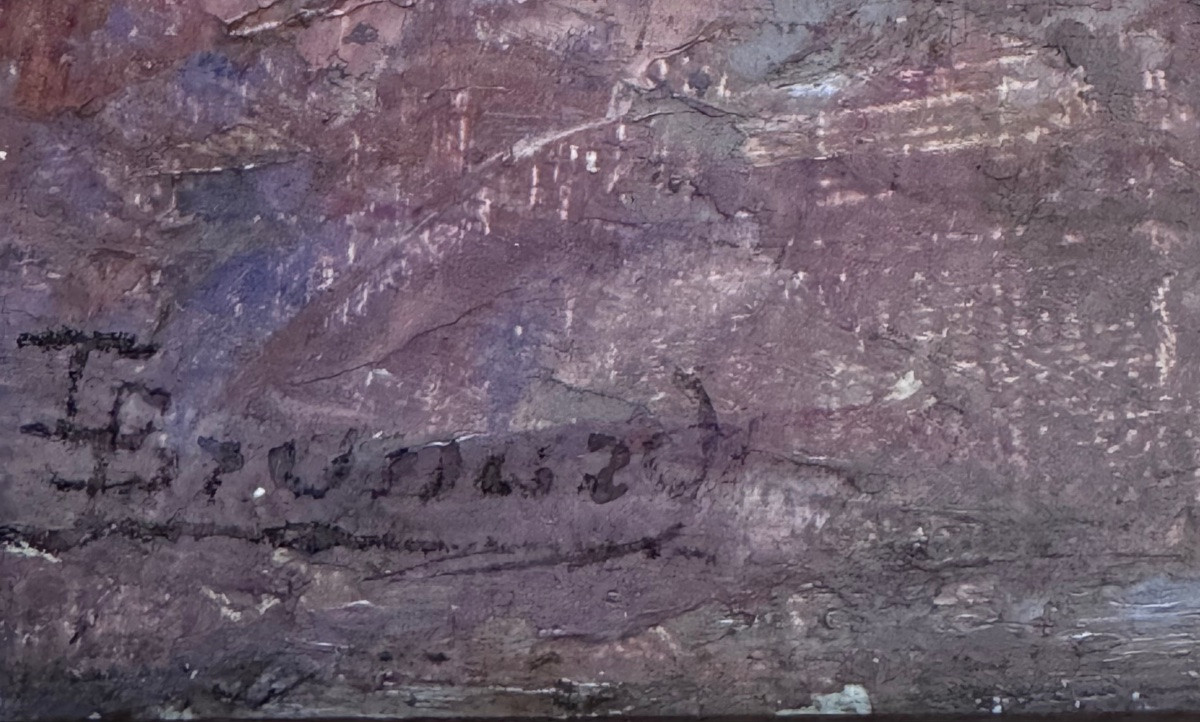 Léon Brunard (1872-1931) Lively Port Scene – Oil On Canvas  -photo-1