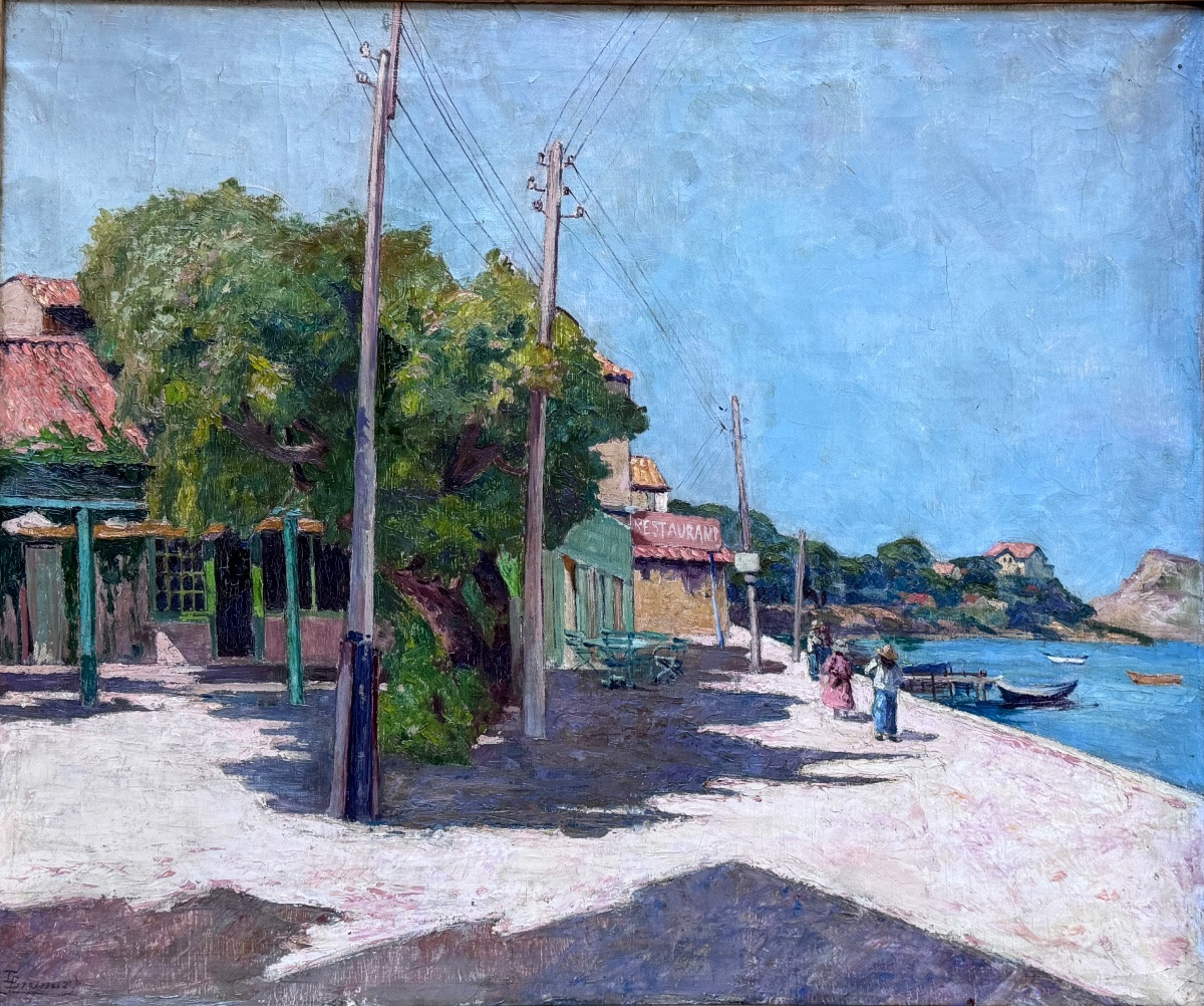 Léon Brunard (1872-1931) Lively Port Scene – Oil On Canvas  -photo-2