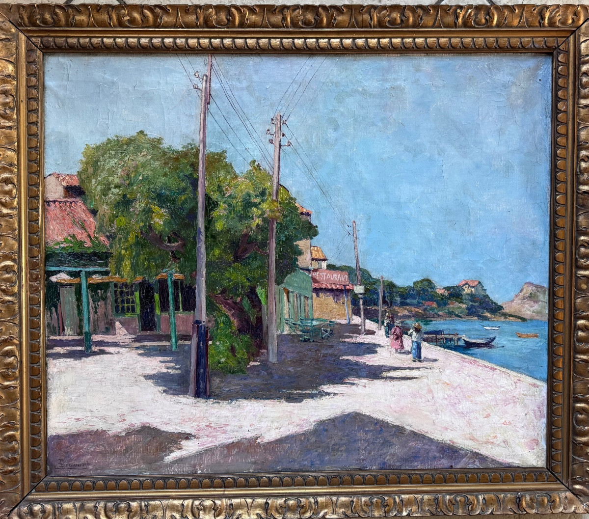 Léon Brunard (1872-1931) Lively Port Scene – Oil On Canvas  