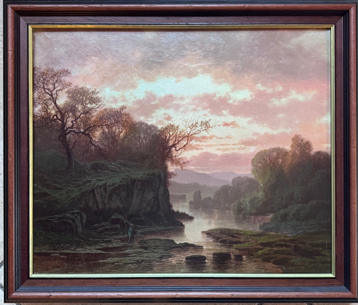 François-victor Jeanneney (1832-1885) Landscape At Sunset – Oil On Canvas  -photo-2