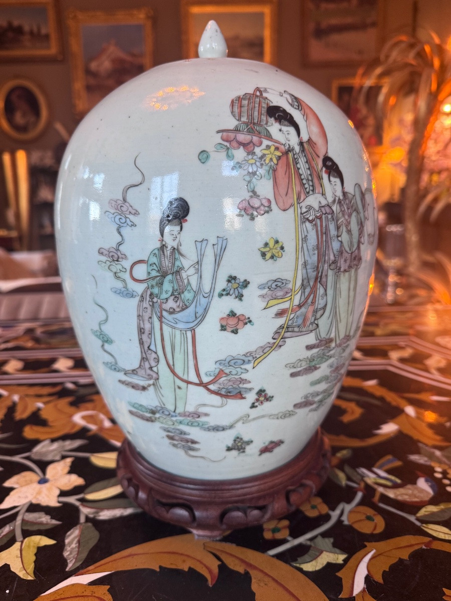 Pot à gingembre couvert en porcelaine à décor de personnages et calligraphies – Chine, fin XIXᵉ-photo-2