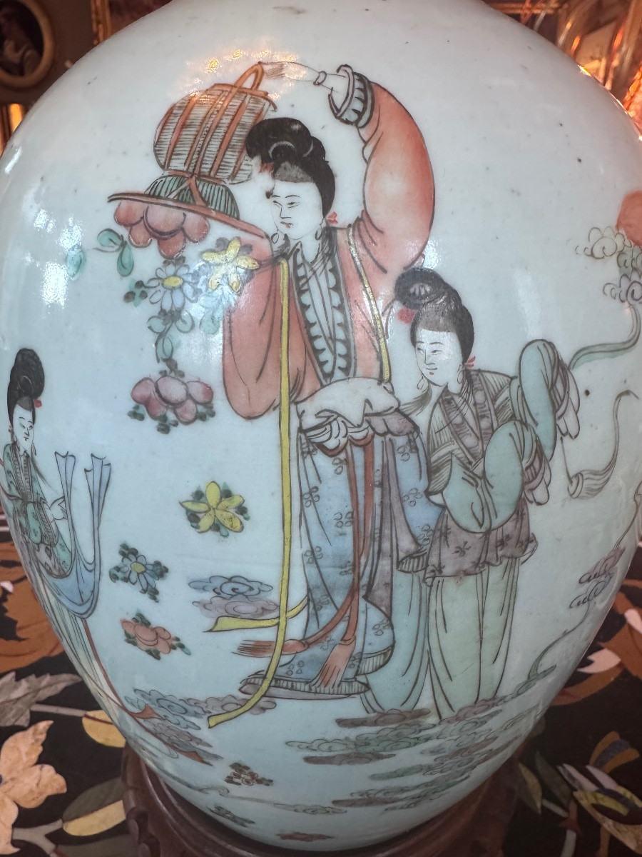 Pot à gingembre couvert en porcelaine à décor de personnages et calligraphies – Chine, fin XIXᵉ-photo-2
