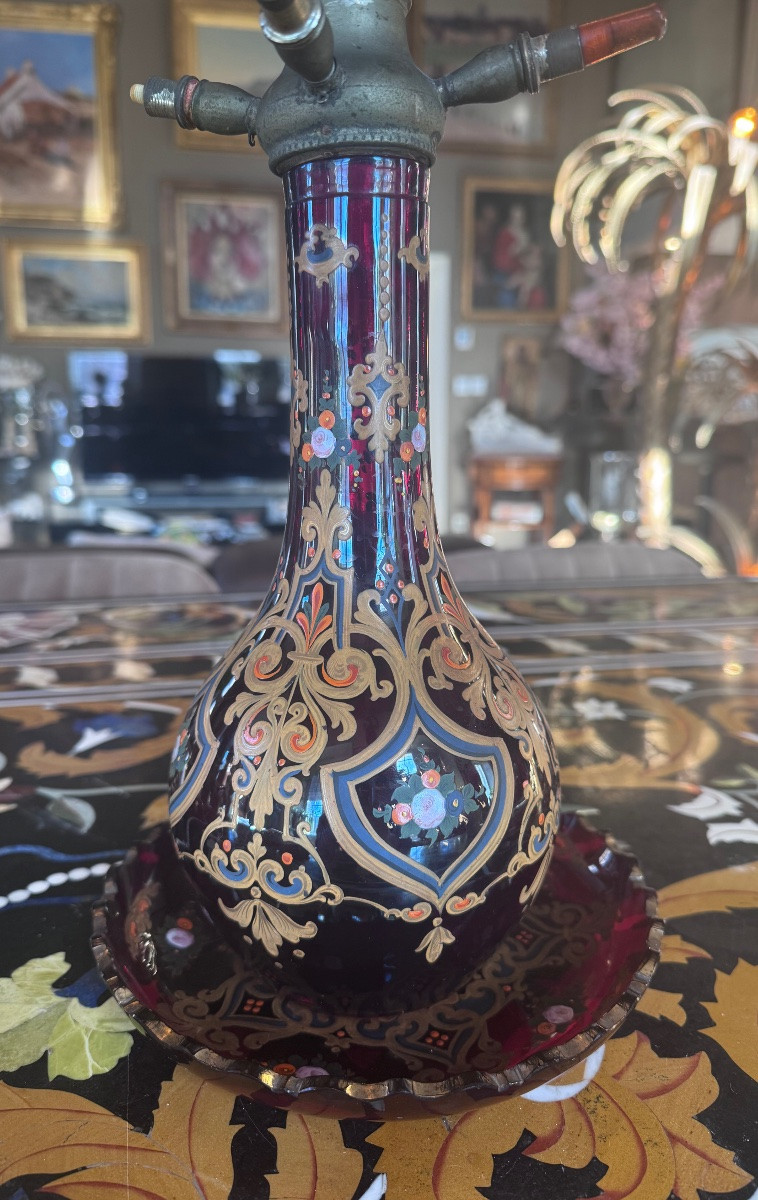 Bohemian Enameled Glass Column Hookah – 19th Century. Provenance: Painter's Workshop -photo-2
