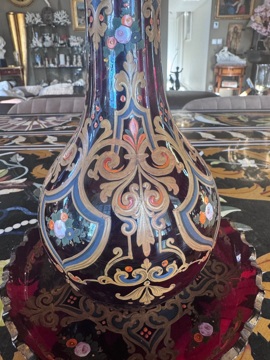 Bohemian Enameled Glass Column Hookah – 19th Century. Provenance: Painter's Workshop -photo-3