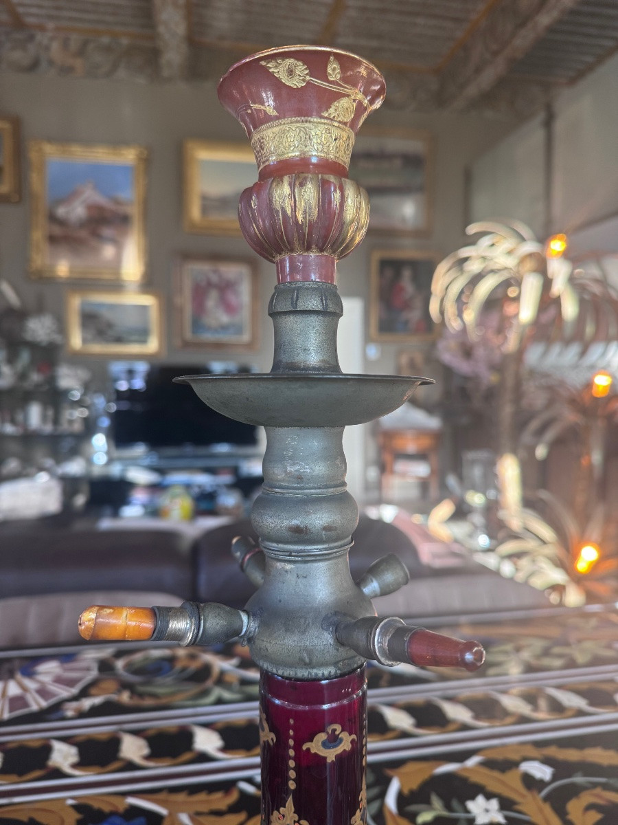 Bohemian Enameled Glass Column Hookah – 19th Century. Provenance: Painter's Workshop -photo-4