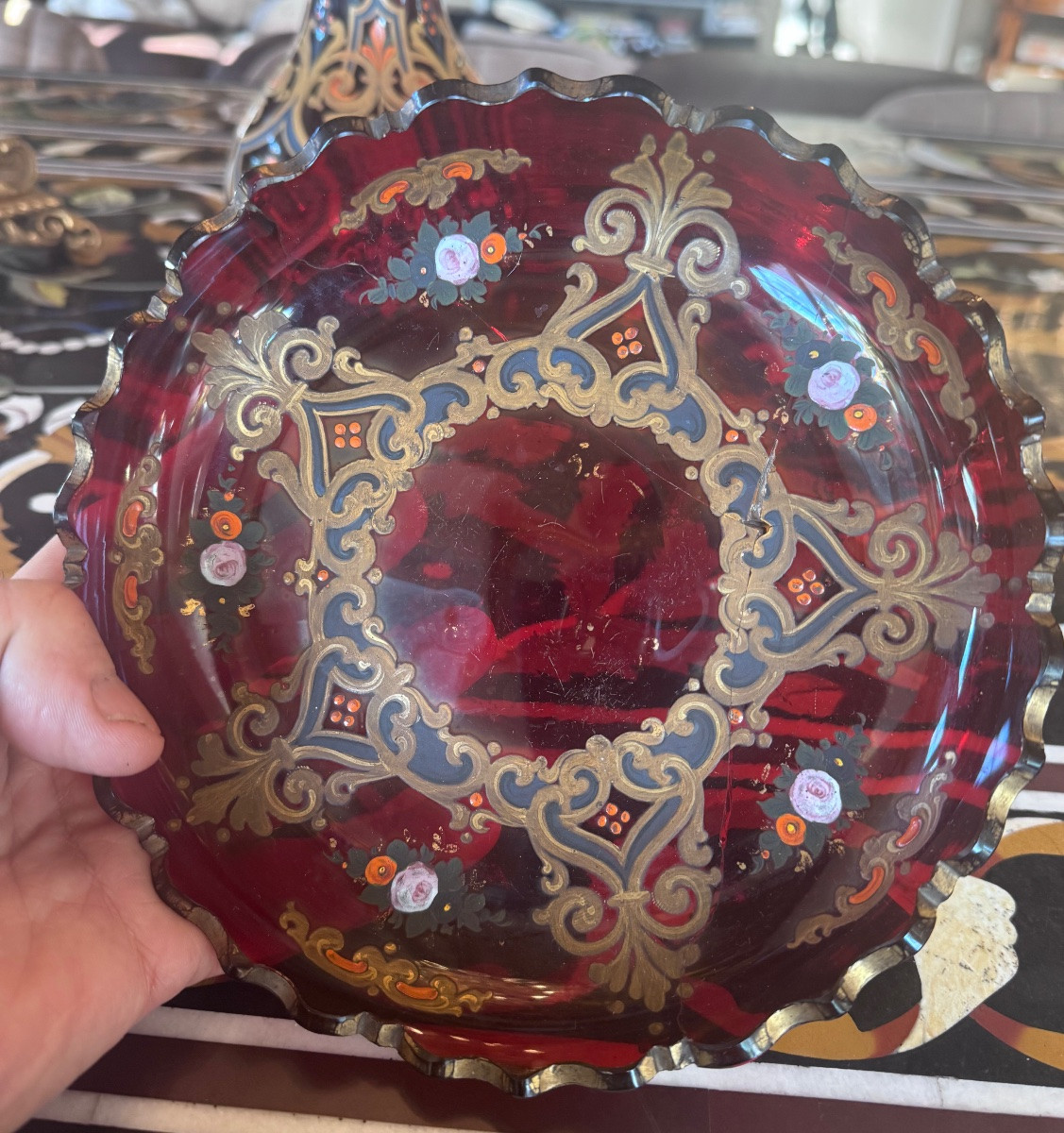 Bohemian Enameled Glass Column Hookah – 19th Century. Provenance: Painter's Workshop -photo-2