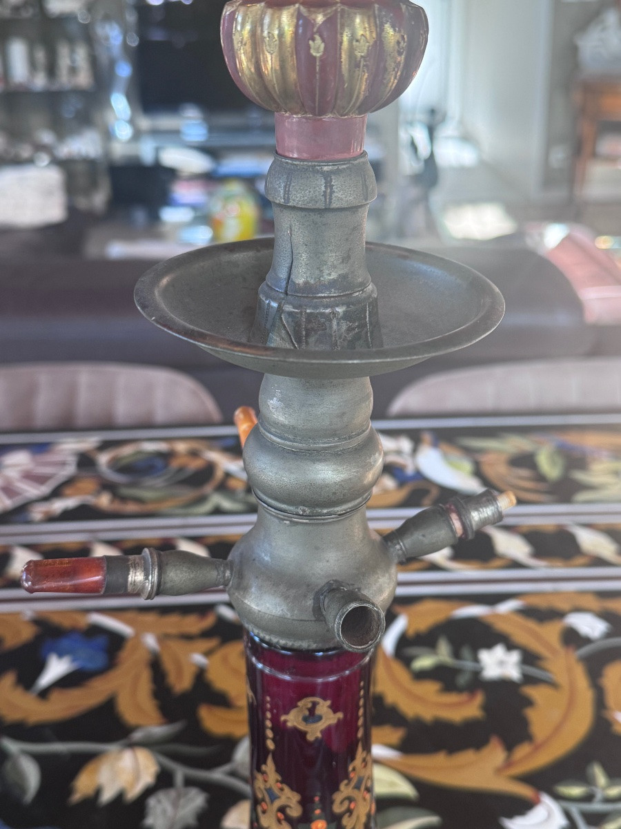 Bohemian Enameled Glass Column Hookah – 19th Century. Provenance: Painter's Workshop -photo-5
