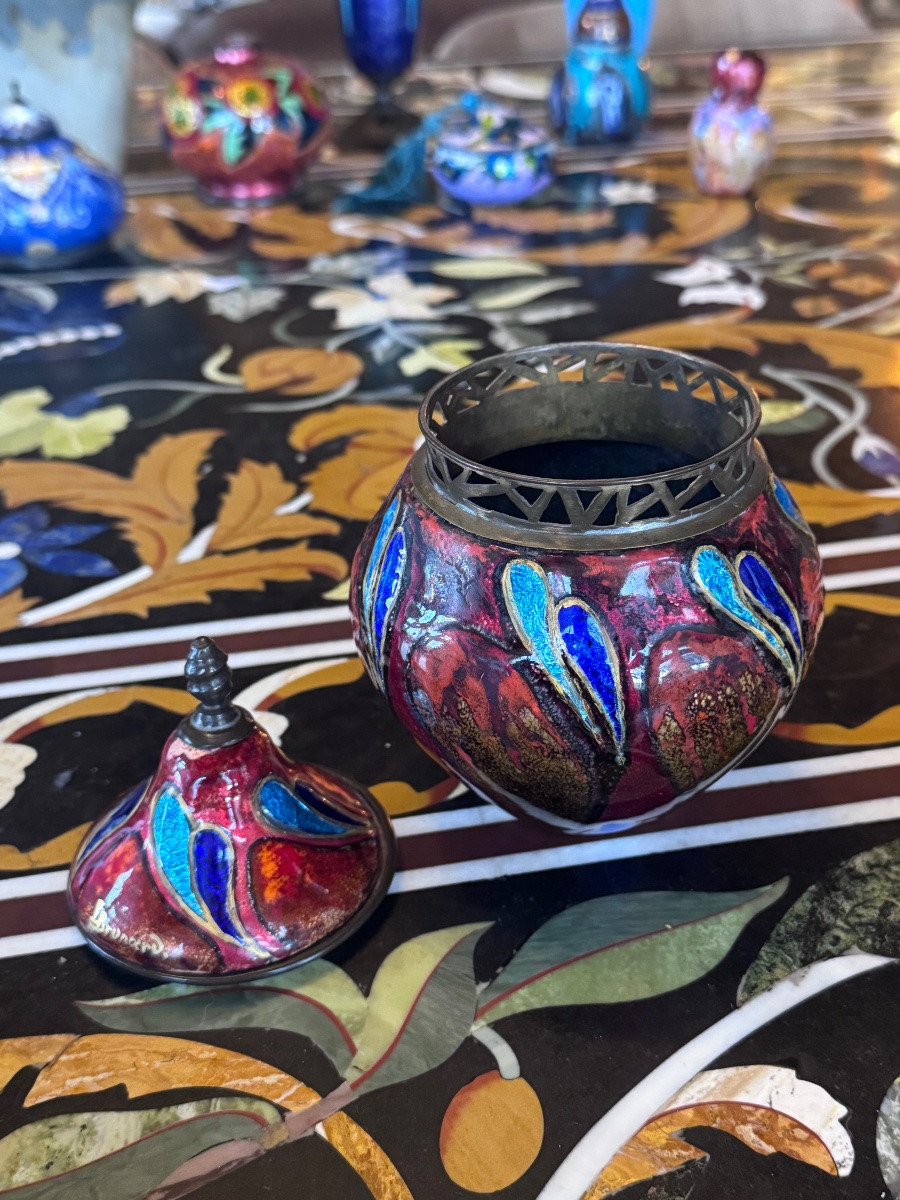 Léon Brunard (1872-1931) Covered Potpourri Dish In Enameled Copper – Circa 1920  -photo-4