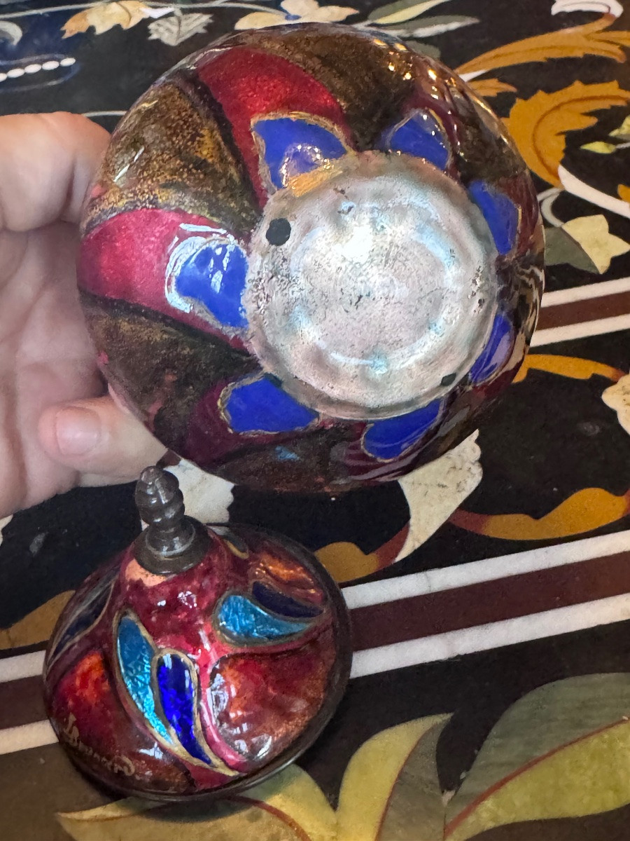 Léon Brunard (1872-1931) Covered Potpourri Dish In Enameled Copper – Circa 1920  -photo-1