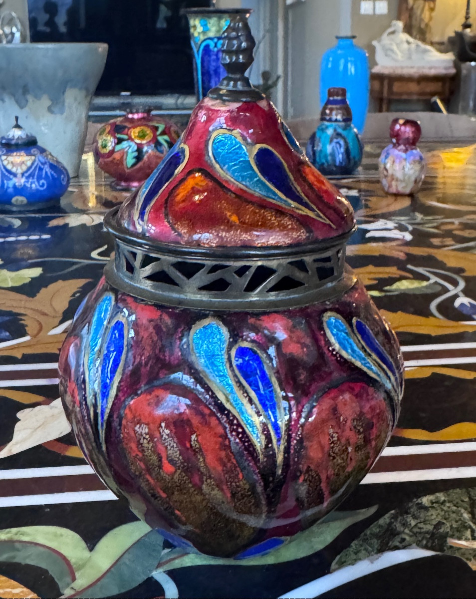 Léon Brunard (1872-1931) Covered Potpourri Dish In Enameled Copper – Circa 1920  