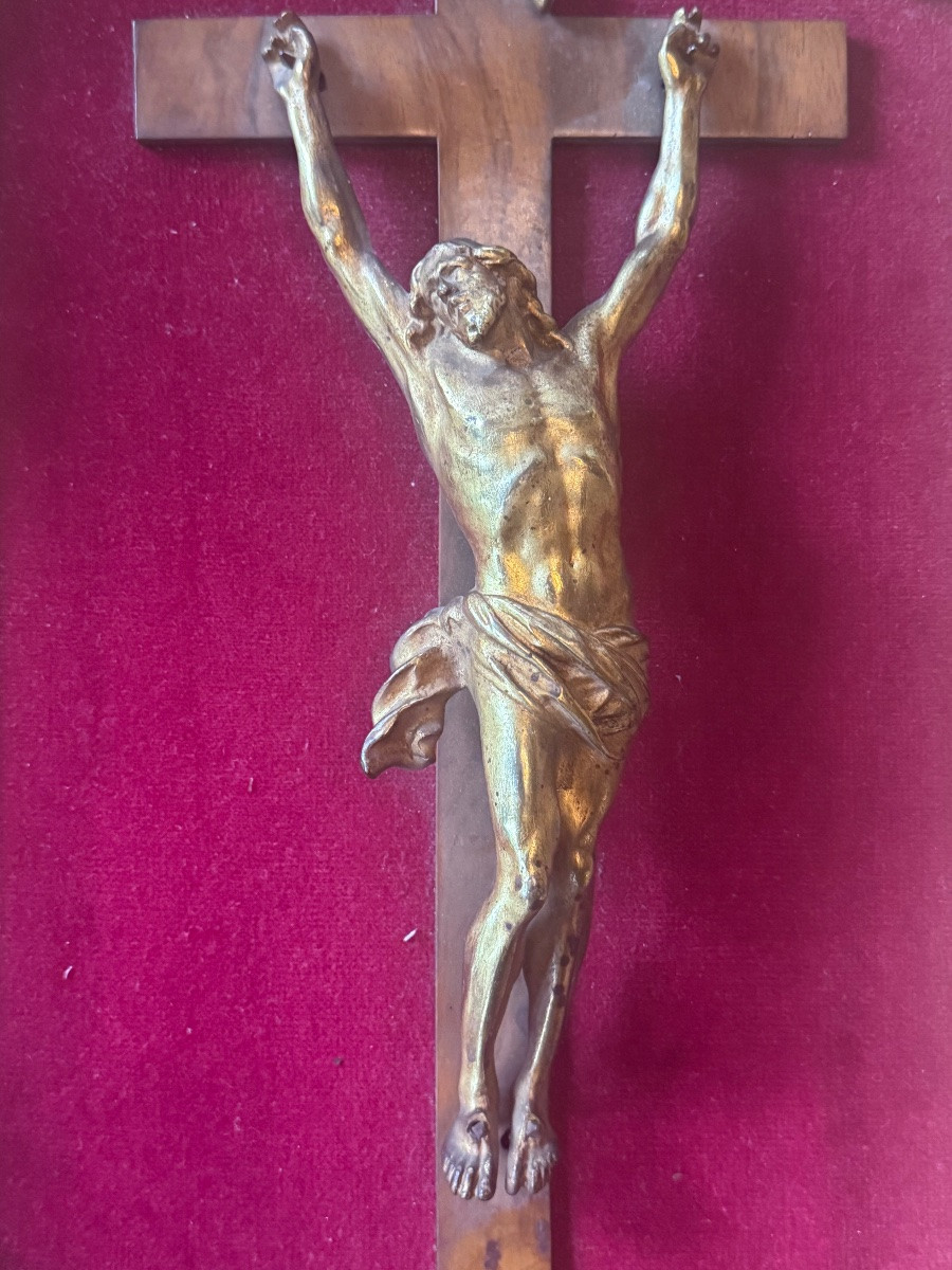 Christ En Croix In Carved And Gilded Wood - Regency Period, 18th Century-photo-2