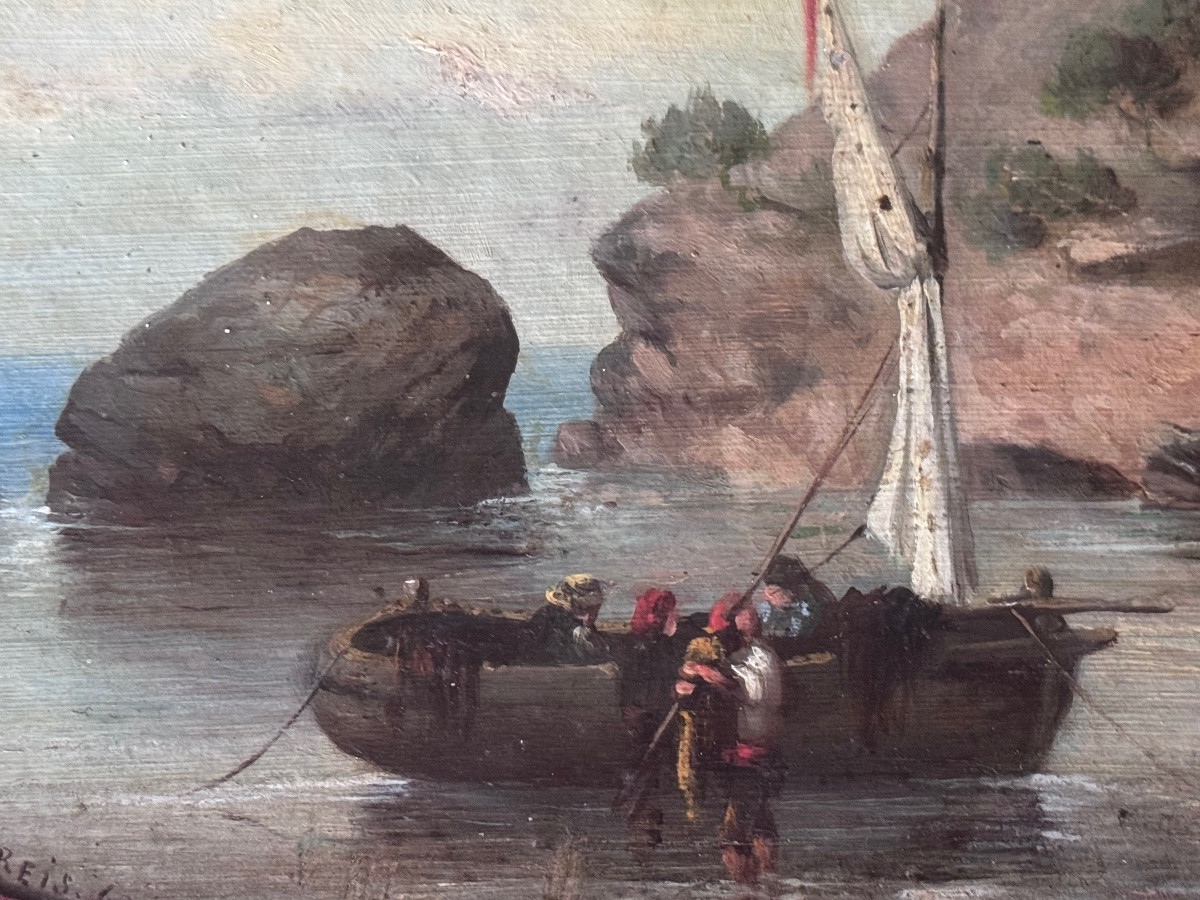 Pierre Decoreis (1834 - 1902) Lively Seascape, Coastal Fortress - 1860-photo-4