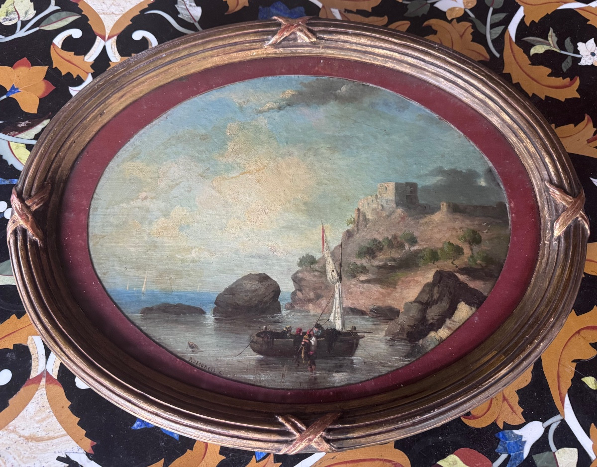 Pierre Decoreis (1834 - 1902) Lively Seascape, Coastal Fortress - 1860