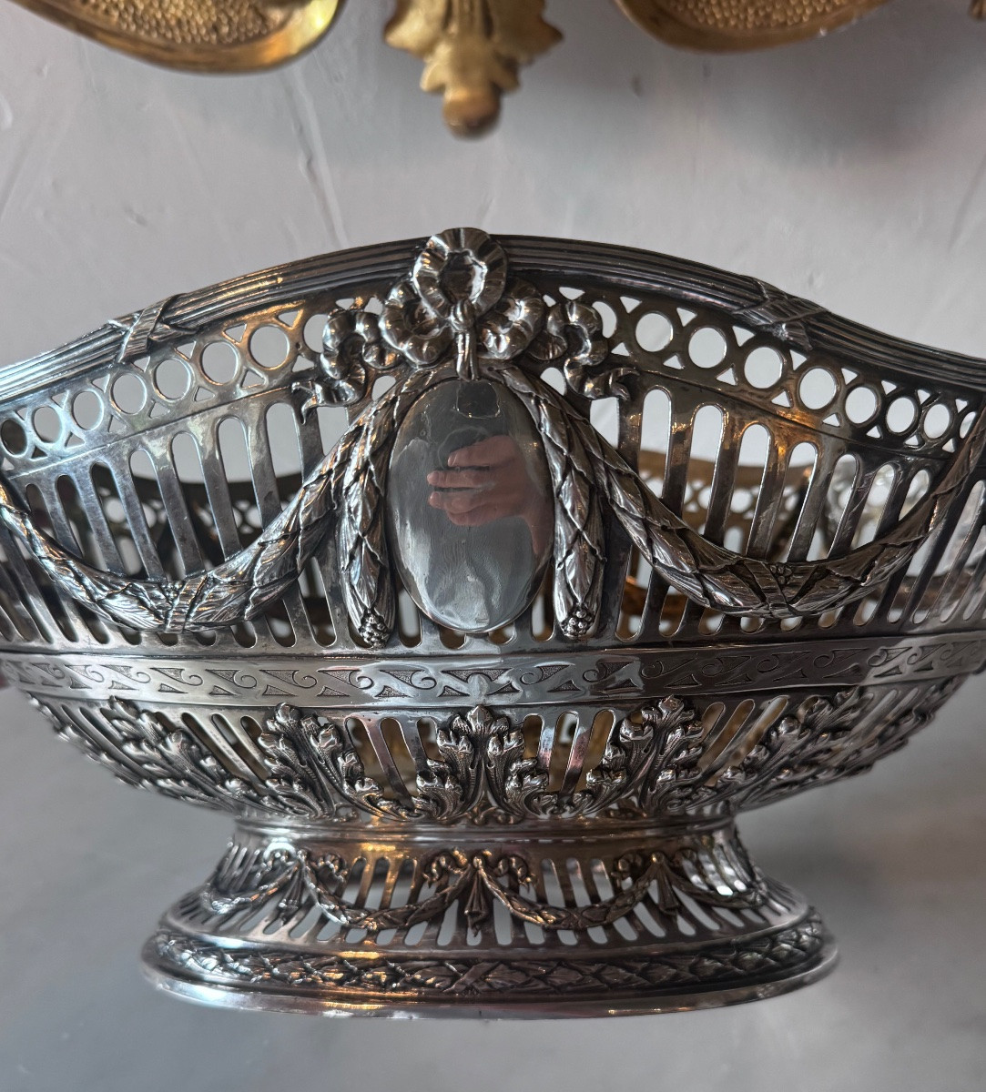 Grande jardinière en argent massif d’époque Napoléon III, de style Louis XVI .-photo-4