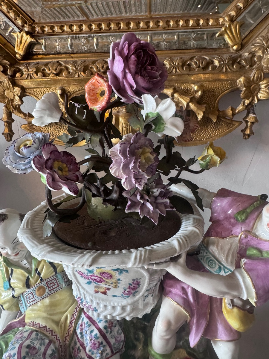 Large Polychrome Porcelain Jardinière By Edmé Samson, Late 19th Century-photo-4