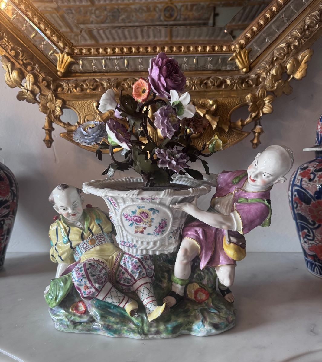 Large Polychrome Porcelain Jardinière By Edmé Samson, Late 19th Century