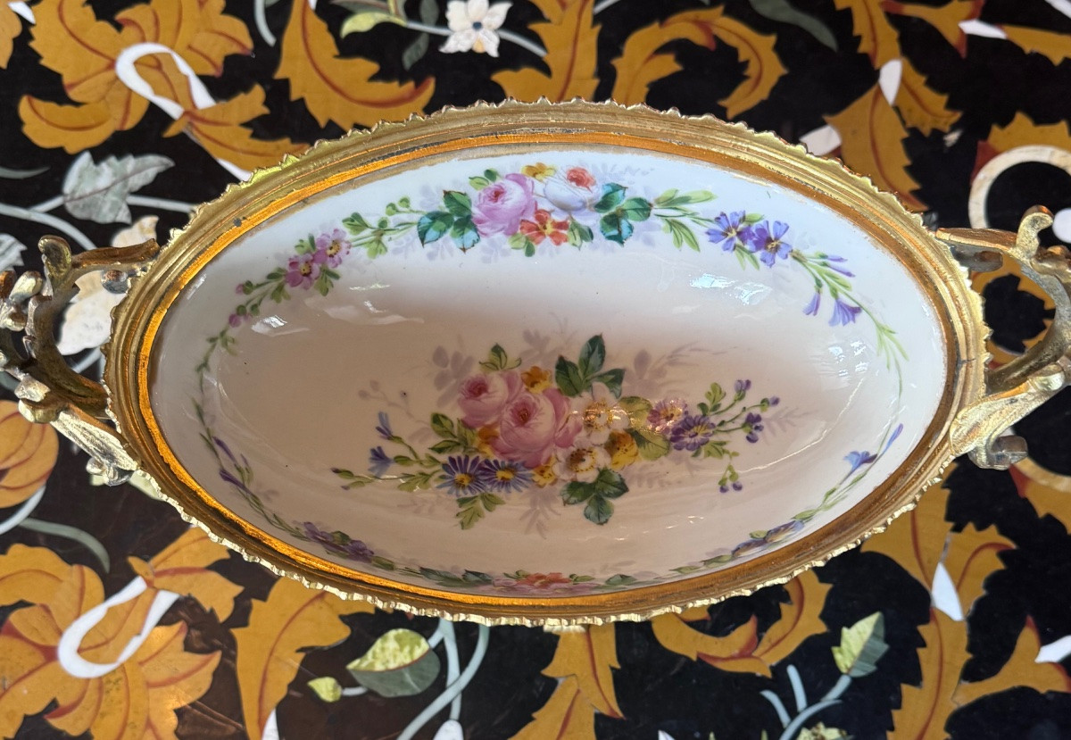 Napoleon III Gilt Bronze And Porcelain Bowl, Decoration Signed Leduc-photo-2
