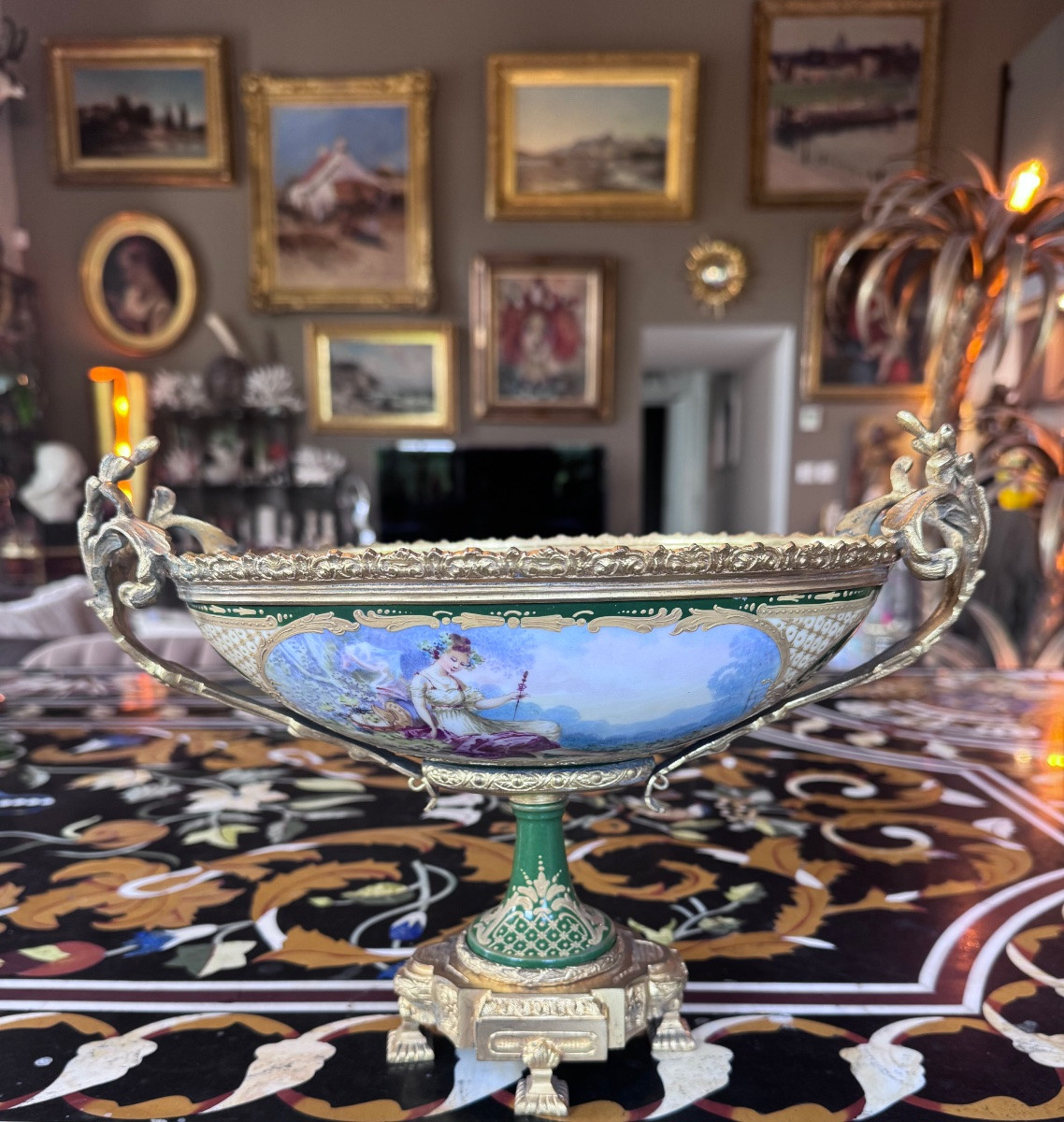 Napoleon III Gilt Bronze And Porcelain Bowl, Decoration Signed Leduc-photo-3