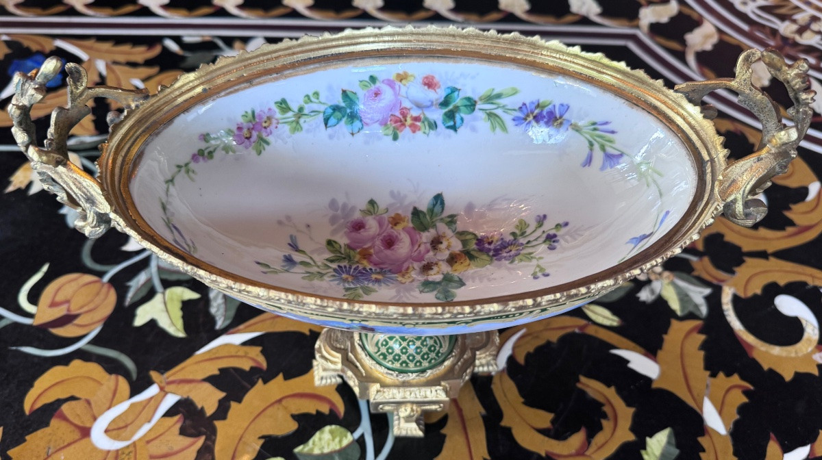Napoleon III Gilt Bronze And Porcelain Bowl, Decoration Signed Leduc-photo-1