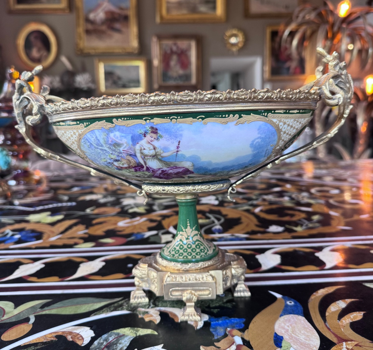 Napoleon III Gilt Bronze And Porcelain Bowl, Decoration Signed Leduc