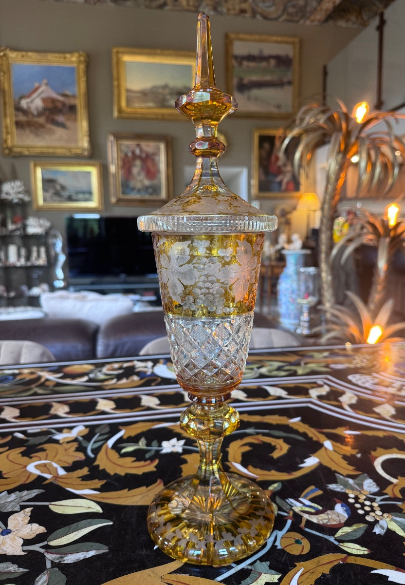 Large Covered Bohemian Crystal Drageur, Late 19th Century.-photo-3