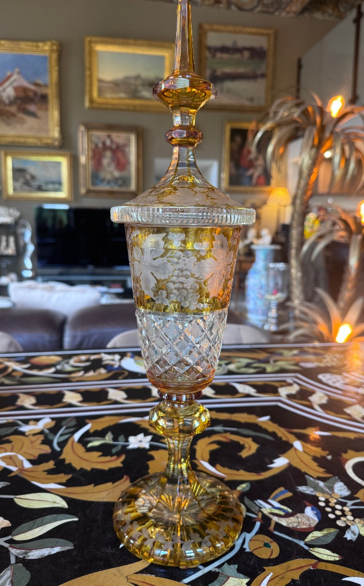 Large Covered Bohemian Crystal Drageur, Late 19th Century.