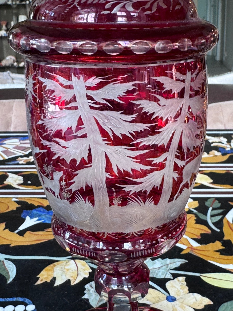Bohemian Crystal Covered Drageoir With Hunting Decor - 19th Century.-photo-2