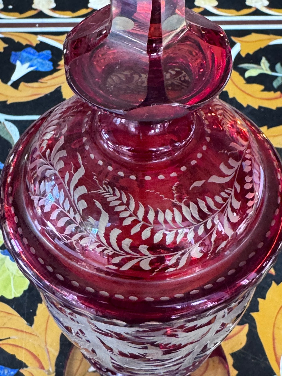 Bohemian Crystal Covered Drageoir With Hunting Decor - 19th Century.-photo-3