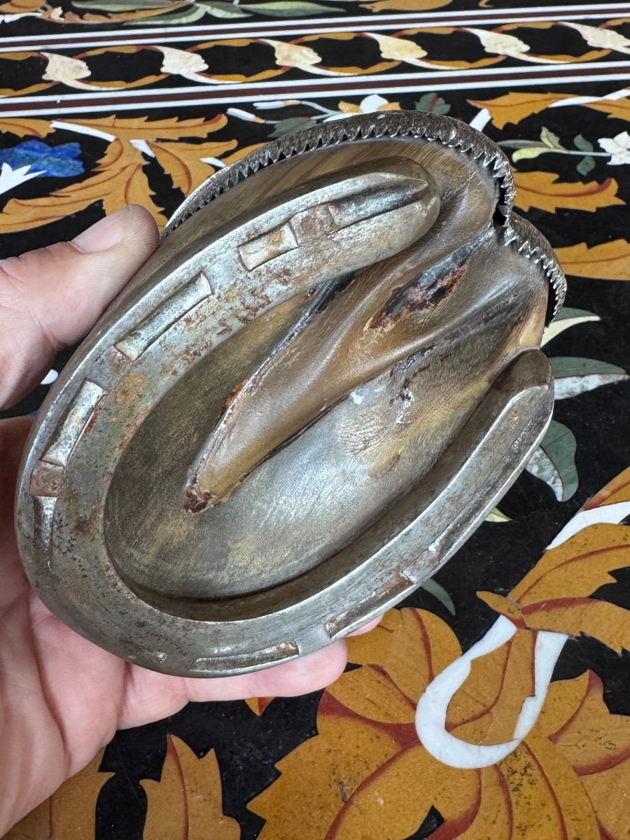 Silver-mounted Inkwell In Shoe Late 19th - Early 20th Century.-photo-3