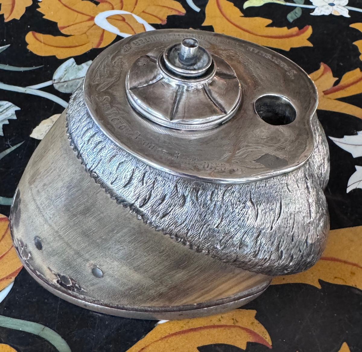 Silver-mounted Inkwell In Shoe Late 19th - Early 20th Century.