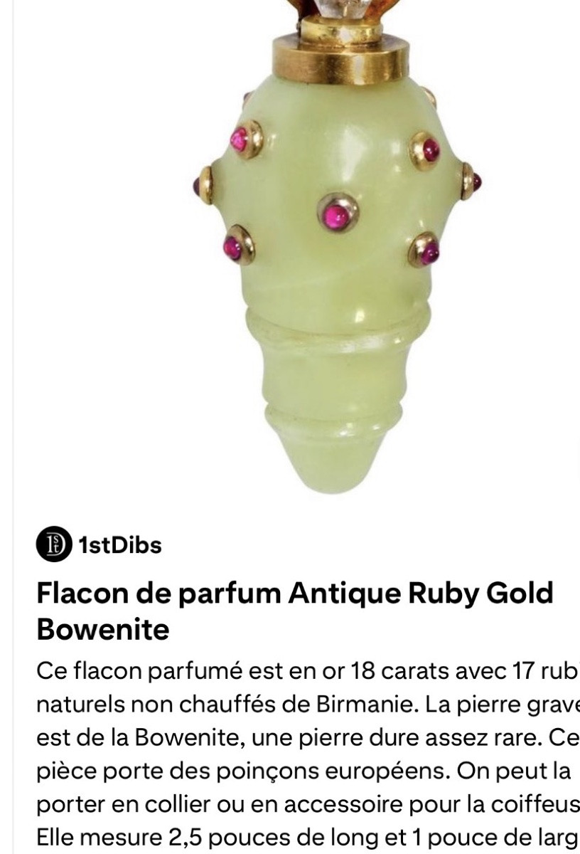 Flacon à parfum en bowénite, monture en or et rubis – fin XIXe siècle.-photo-1