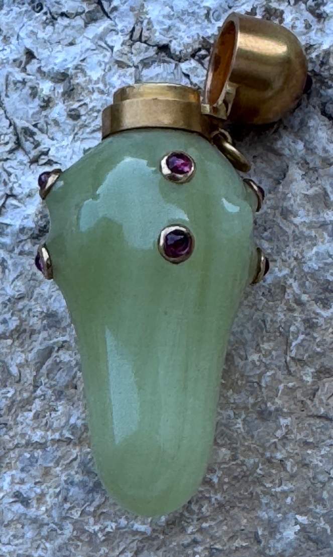 Bowenite Perfume Bottle, Gold And Ruby Setting - Late 19th Century.-photo-5
