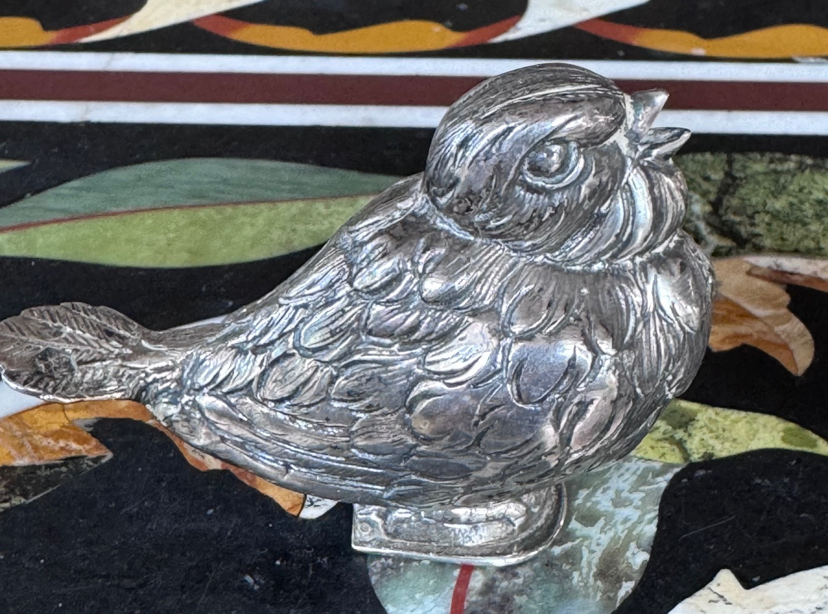 Pair Of Solid Silver Salt Cellars Decorated With Whistling Birds - 20th Century Work.-photo-3