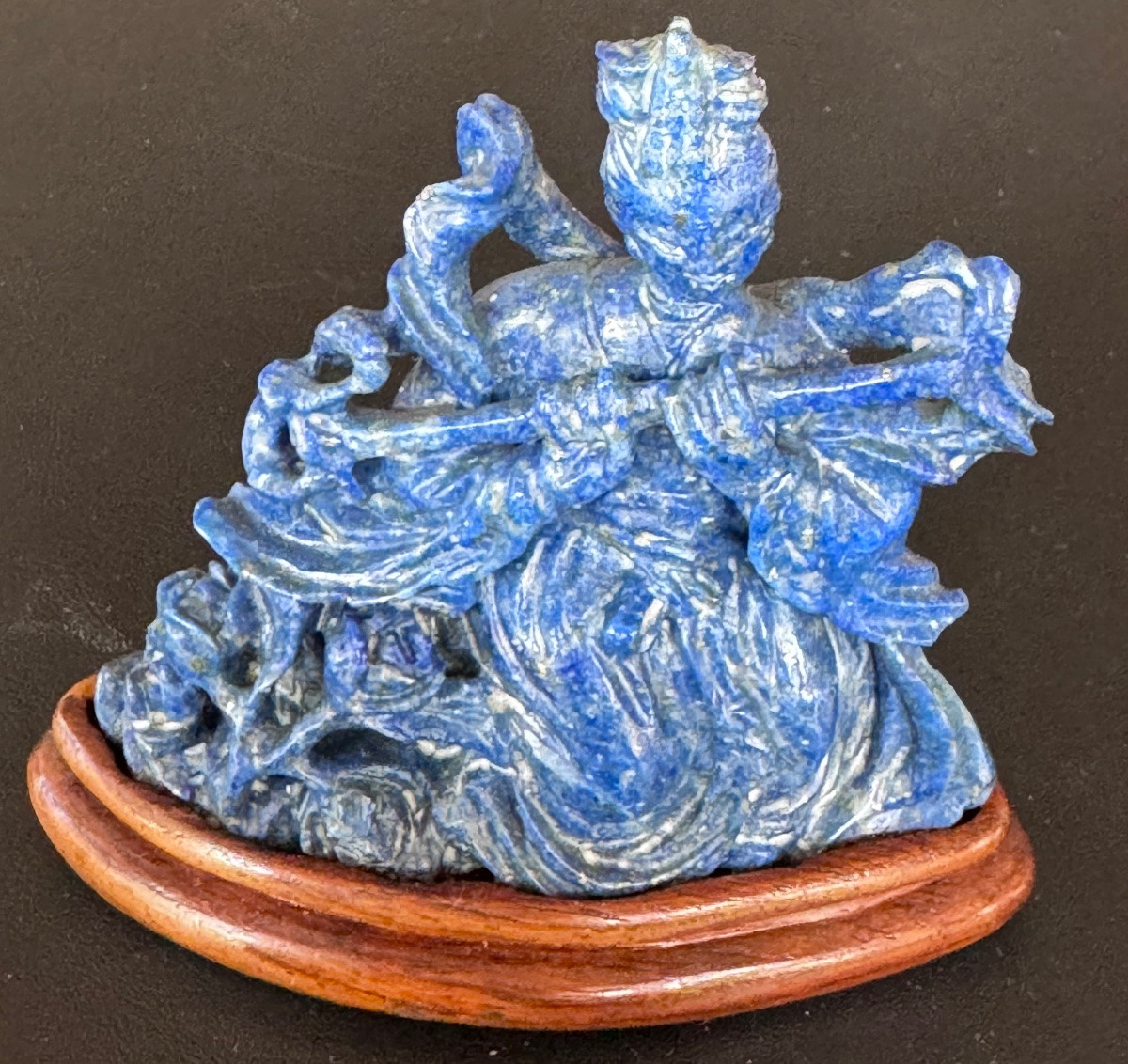 Lapis Lazuli Sculpture - Young Asian Musician - 20th Century-photo-2
