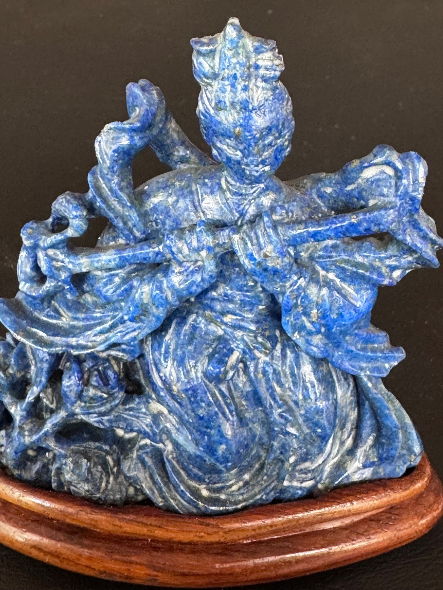 Lapis Lazuli Sculpture - Young Asian Musician - 20th Century-photo-3