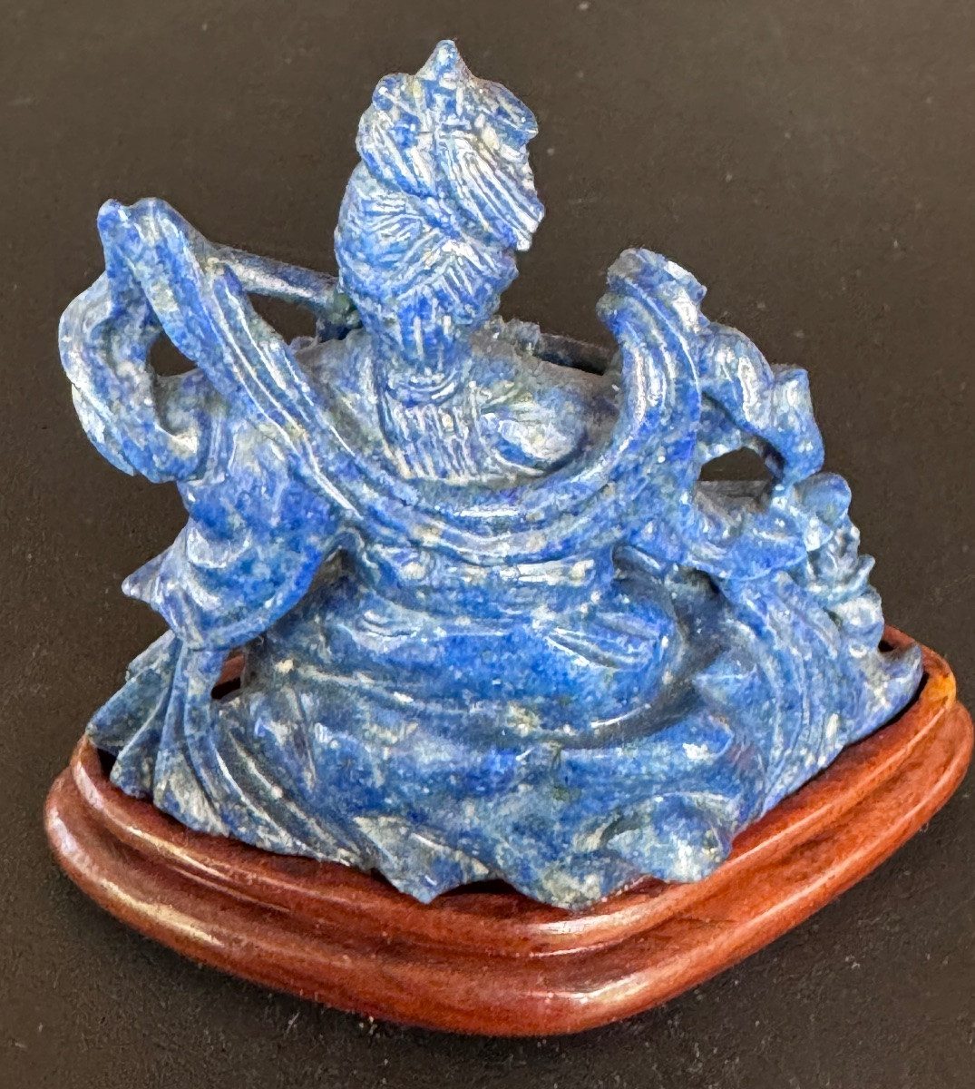 Lapis Lazuli Sculpture - Young Asian Musician - 20th Century-photo-4