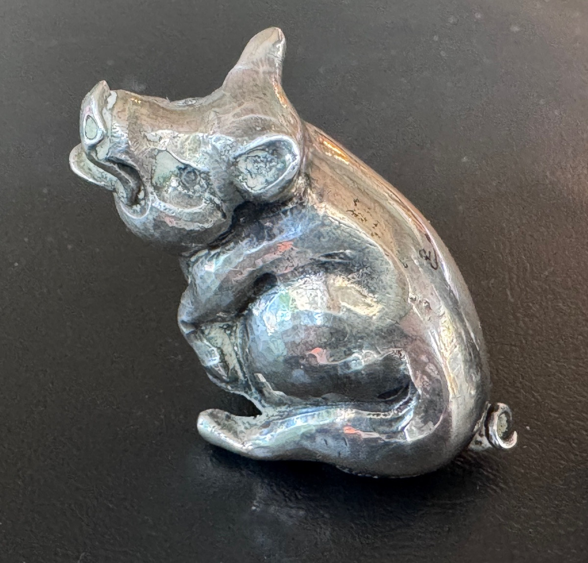 Pair Of Solid Silver Salt Cellars In The Shape Of Pigs.-photo-2