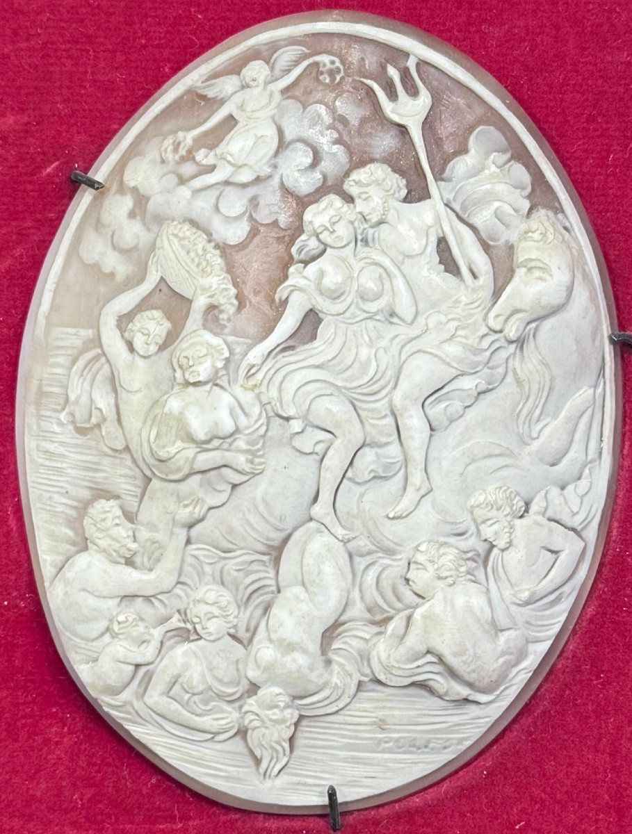 Carved Shell Cameo - Allegorical Scene - Grand Tour Work, 19th Century.-photo-1