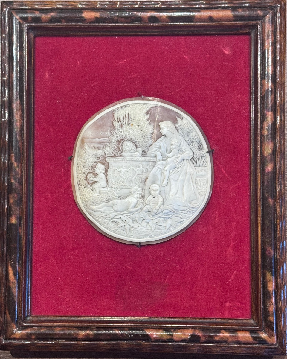 Circular Shell Cameo - Allegorical Scene - Grand Tour Work, 19th Century-photo-2