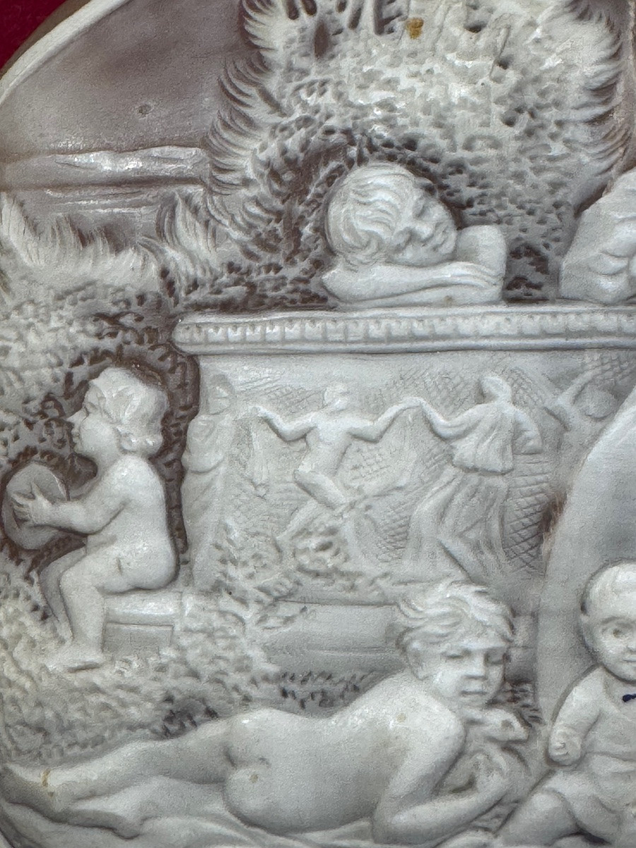 Circular Shell Cameo - Allegorical Scene - Grand Tour Work, 19th Century-photo-1