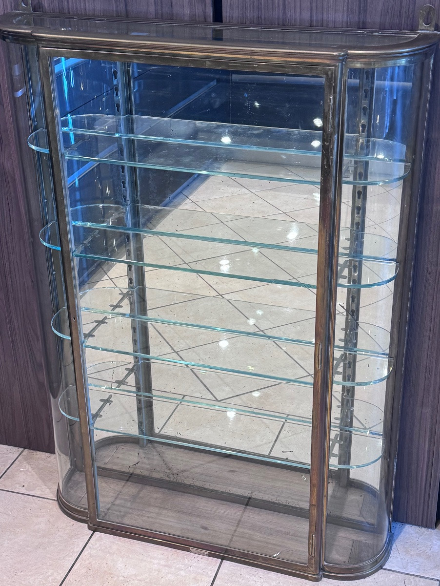 Important Display Case In Brass And Curved Glass Maison E. Langlois, Paris - Circa 1920-photo-2