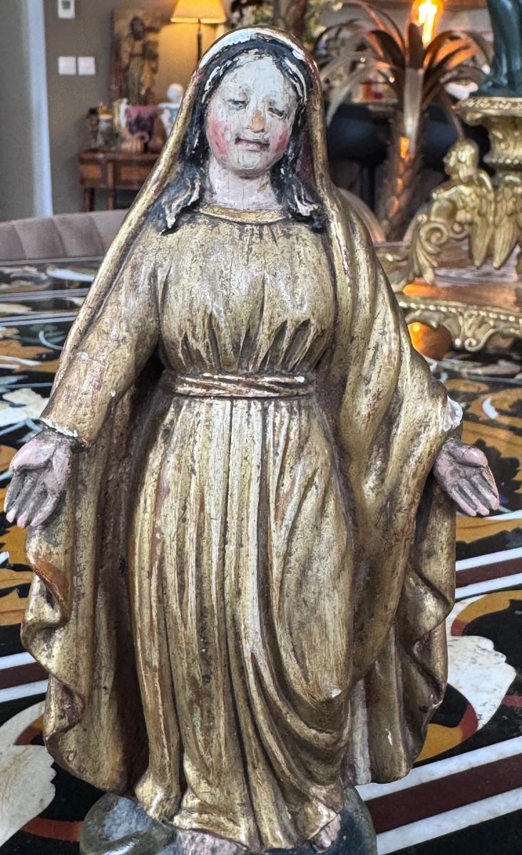 18th Century Carved And Gilded Wood Virgin - Virgin Casting Down The Serpent.-photo-2