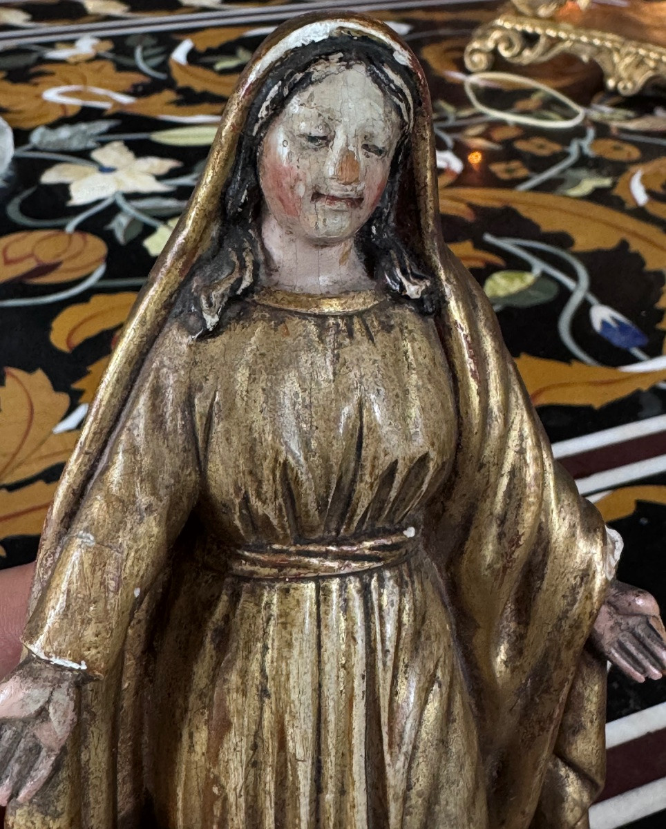 18th Century Carved And Gilded Wood Virgin - Virgin Casting Down The Serpent.-photo-1