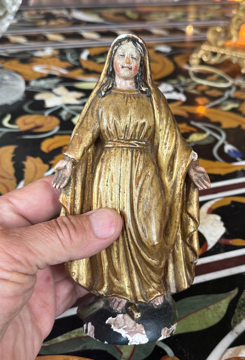 18th Century Carved And Gilded Wood Virgin - Virgin Casting Down The Serpent.-photo-2