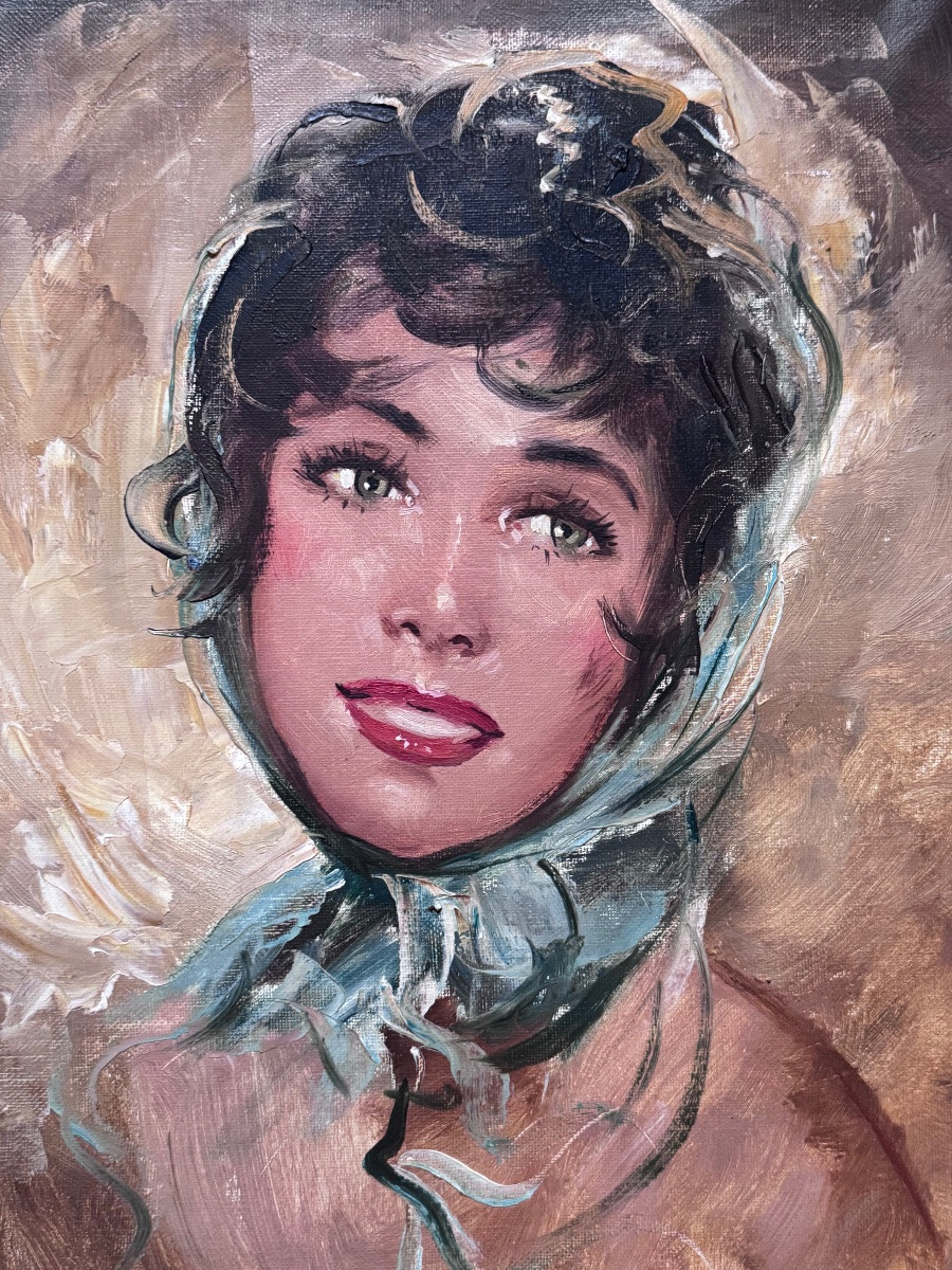 Portrait de jeune femme – École dans le goût de Jean-Gabriel Domergue – signé N. Lota – XXe -photo-4