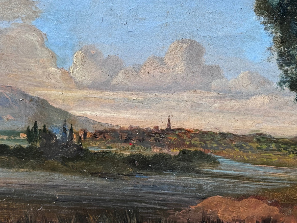 Théodore Ravanat (1812-1883) Lakescape With Pine Trees Oil On Canvas Signed.-photo-3