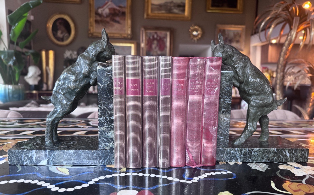 Paire de serre-livres Art Déco aux cabris jouant – Irénée Rochard -photo-1