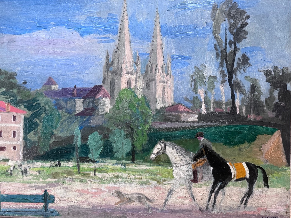 Jules Flandrin (1871-1947) Vue des environs de Bayonne – Huile sur panneau.-photo-2